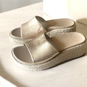AEBO Metallic Gold Solstice Slide NWT Braided Jute Platform Wedge Women’…